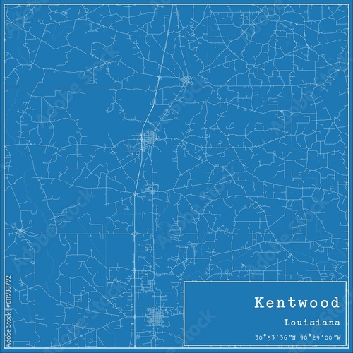 Blueprint US city map of Kentwood  Louisiana.