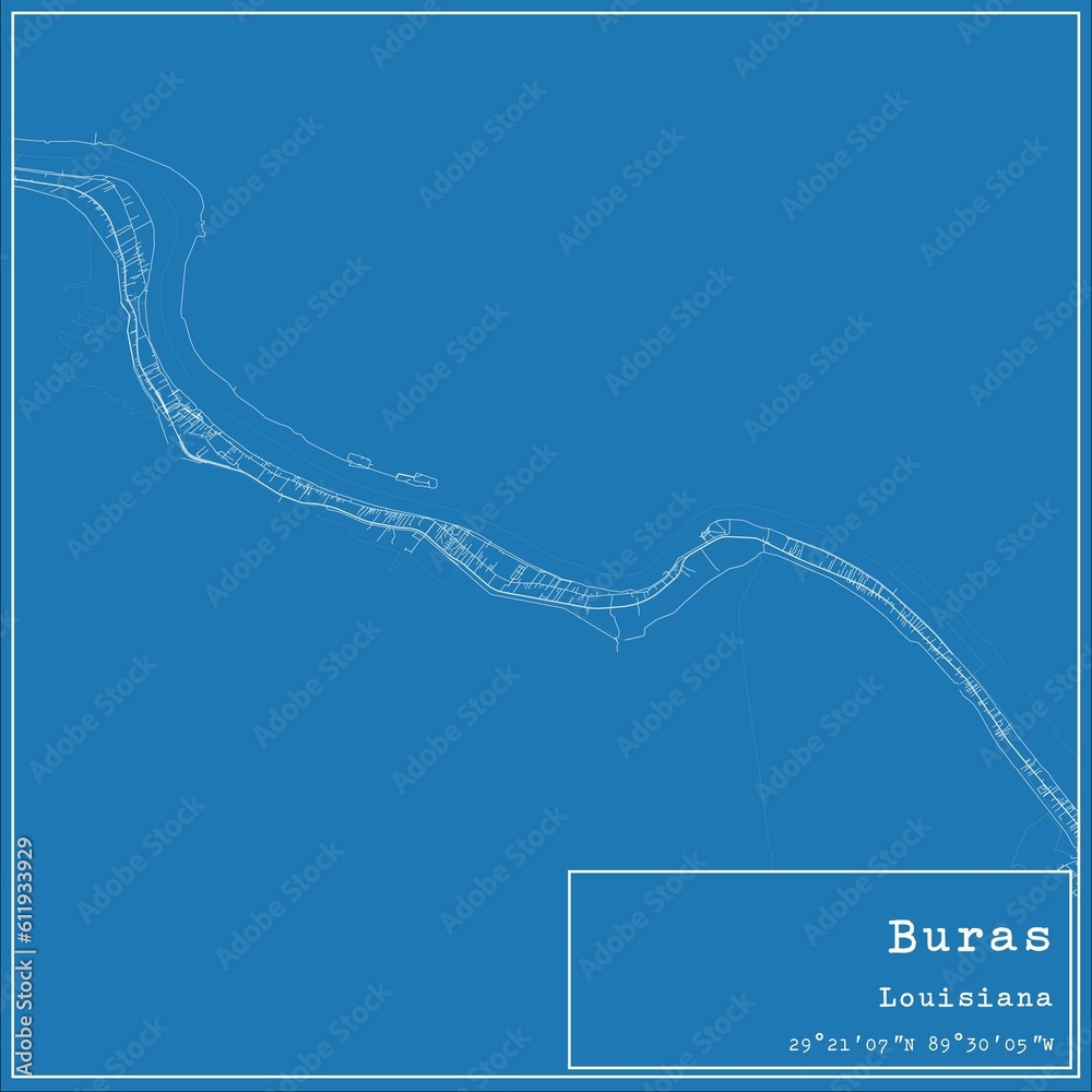 Blueprint US city map of Buras, Louisiana. Stock Illustration Adobe Stock