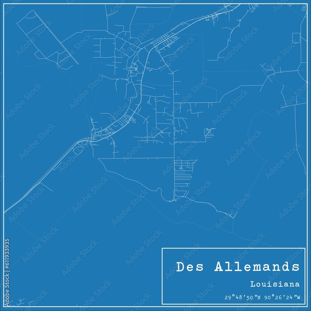 Blueprint US city map of Des Allemands, Louisiana.