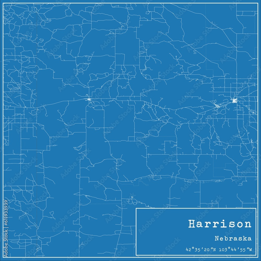 Blueprint US city map of Harrison, Nebraska.