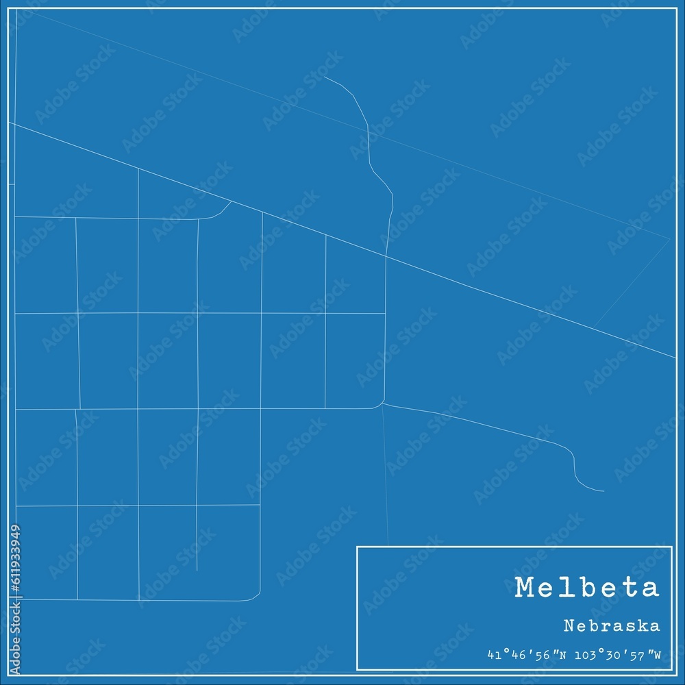 Fototapeta premium Blueprint US city map of Melbeta, Nebraska.