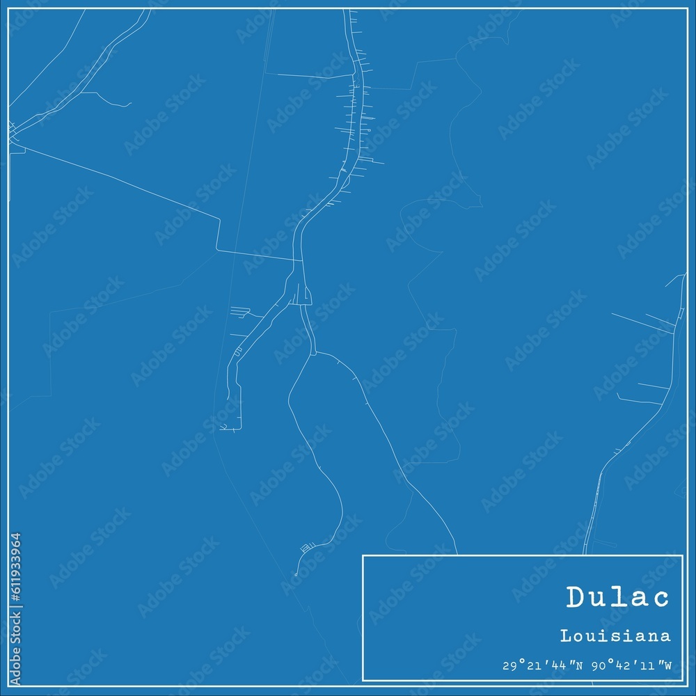 Blueprint US city map of Dulac, Louisiana.