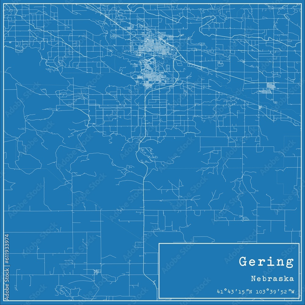 Blueprint US city map of Gering, Nebraska.