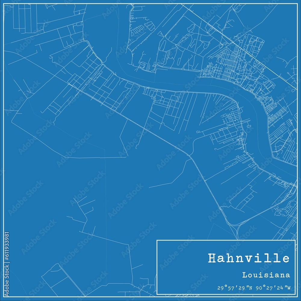 Blueprint US city map of Hahnville, Louisiana.