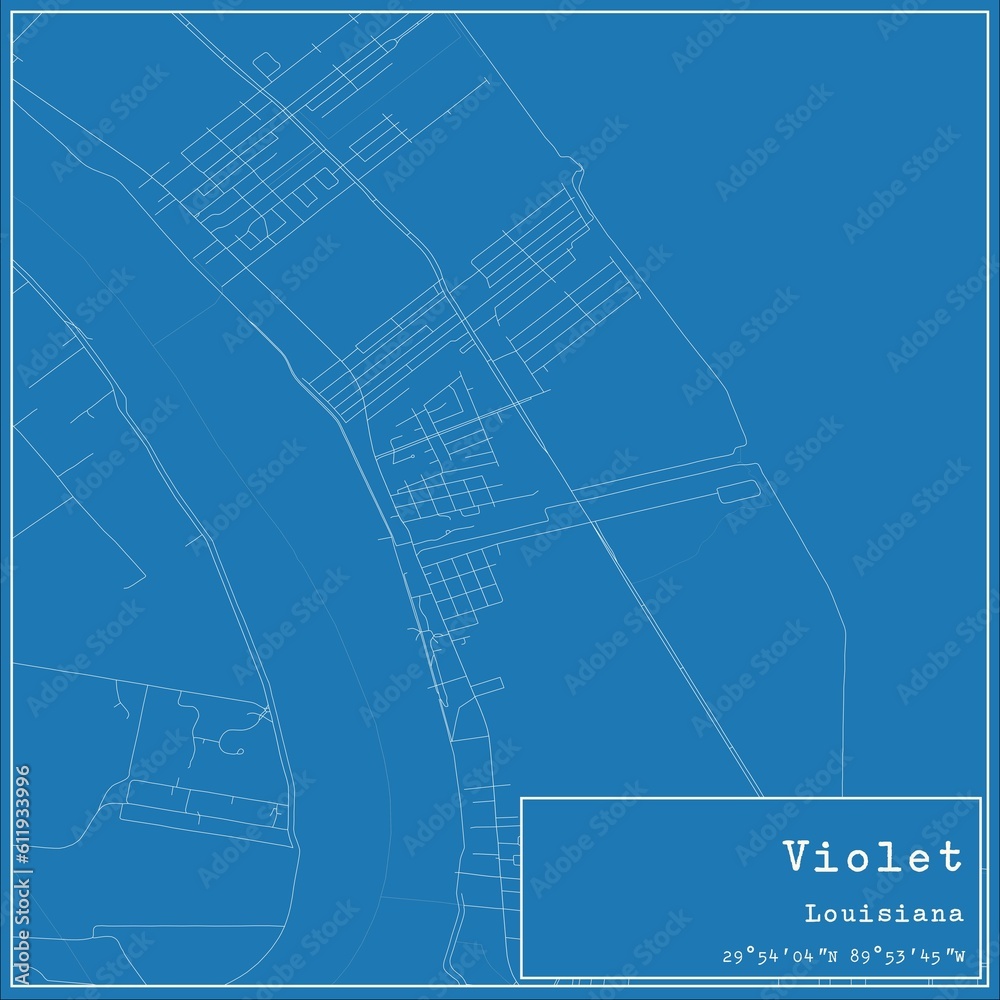 Blueprint US city map of Violet, Louisiana.