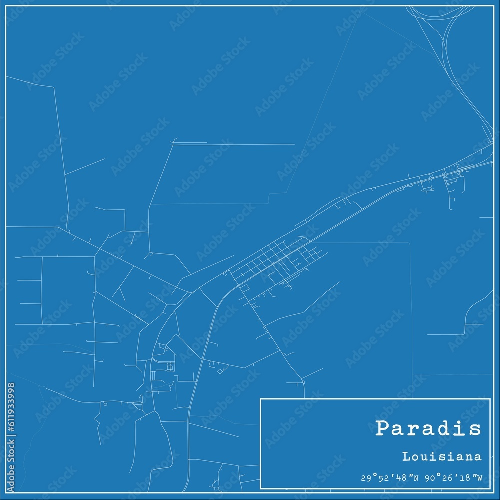 Blueprint US city map of Paradis, Louisiana.