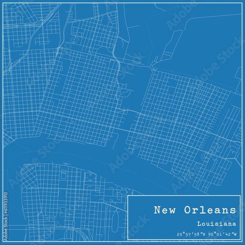 Blueprint US city map of New Orleans  Louisiana.