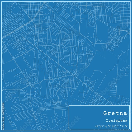 Blueprint US city map of Gretna, Louisiana.