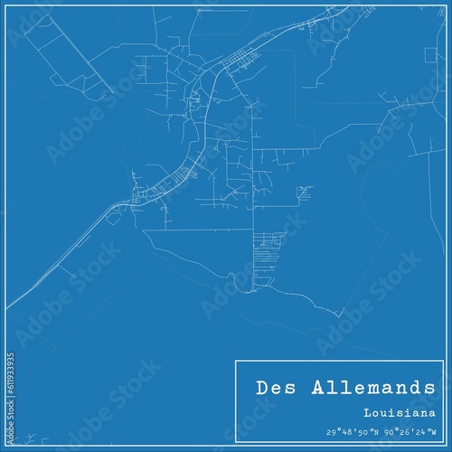 Blueprint US city map of Des Allemands, Louisiana.