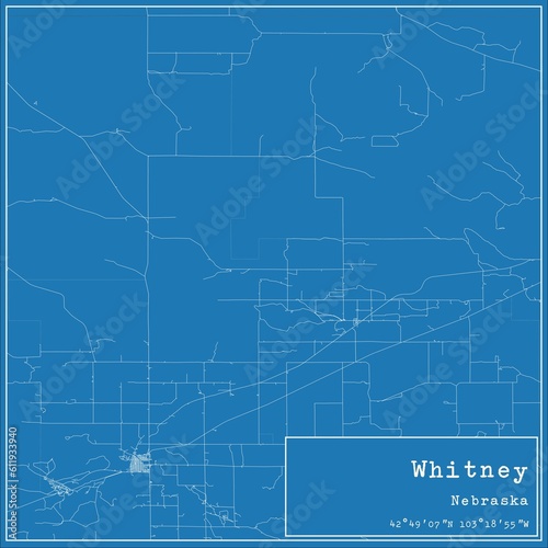 Blueprint US city map of Whitney, Nebraska.