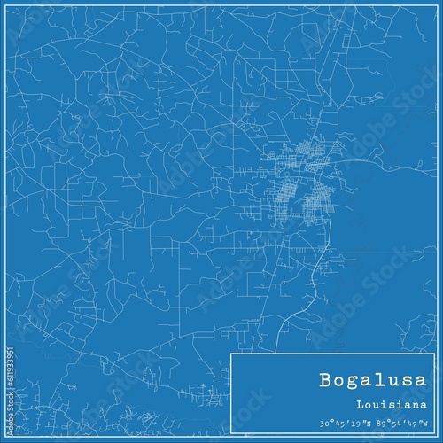 Blueprint US city map of Bogalusa, Louisiana.