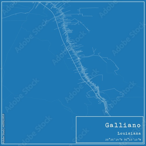 Blueprint US city map of Galliano, Louisiana. photo