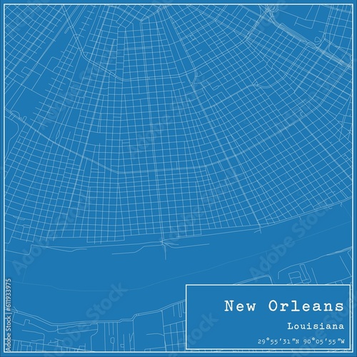 Blueprint US city map of New Orleans, Louisiana. photo