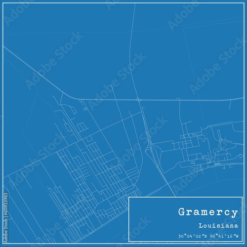 Blueprint US city map of Gramercy, Louisiana.