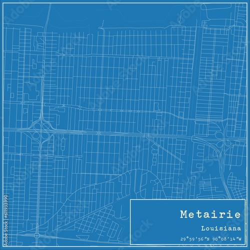 Blueprint US city map of Metairie  Louisiana.