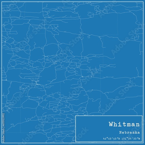 Blueprint US city map of Whitman  Nebraska.