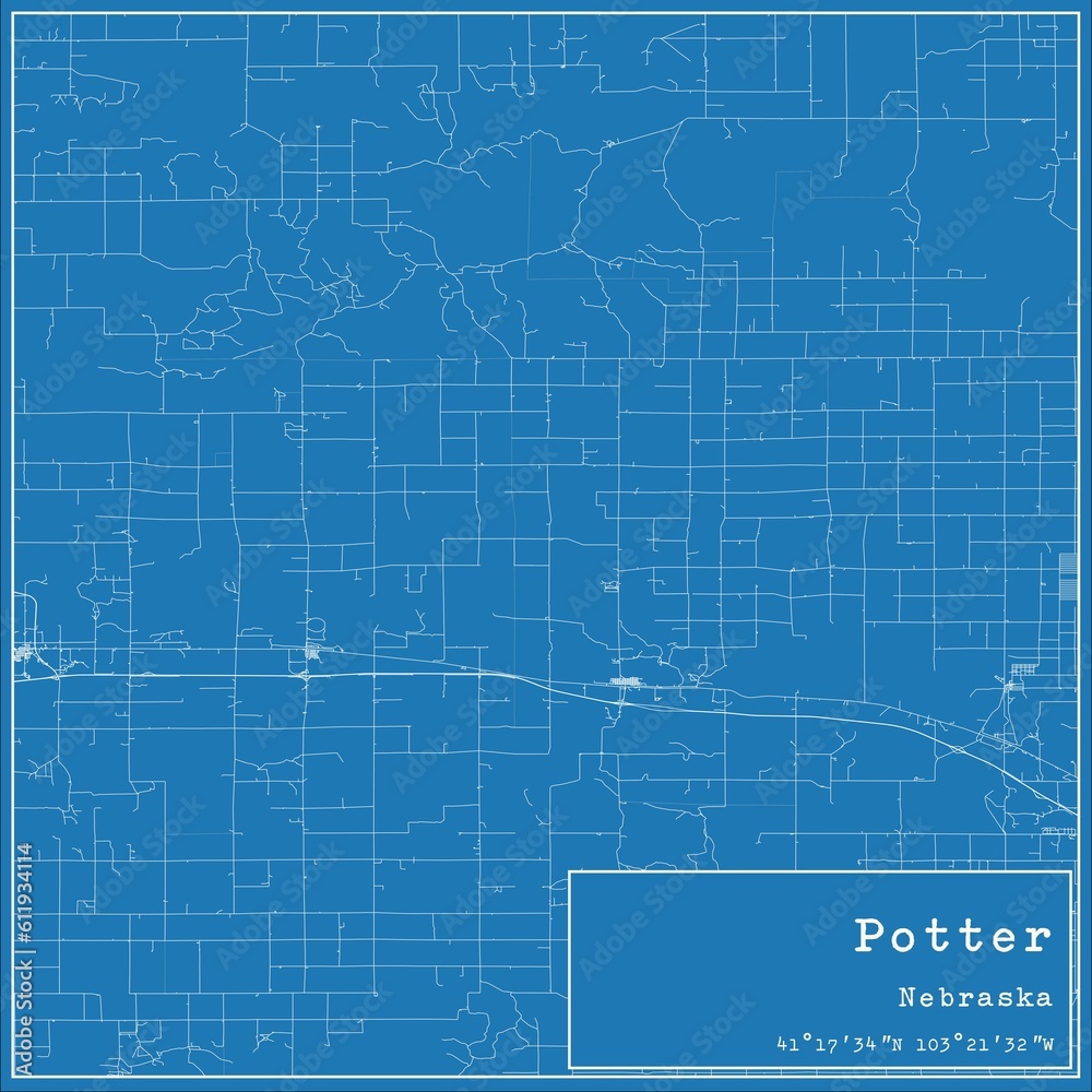 Blueprint US city map of Potter, Nebraska.
