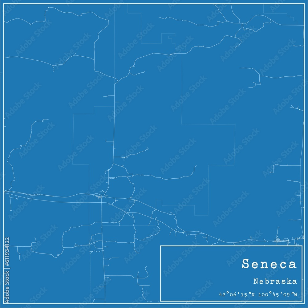 Blueprint US city map of Seneca, Nebraska.