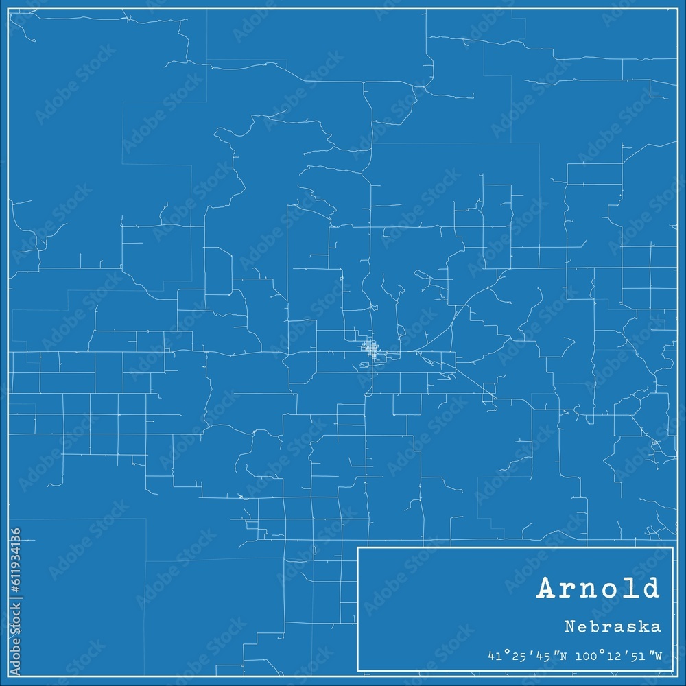 Blueprint US city map of Arnold, Nebraska.