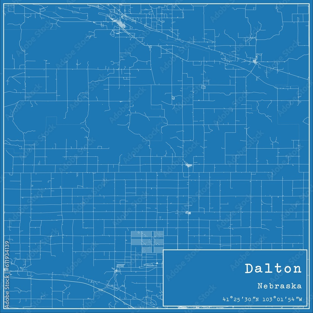 Blueprint US city map of Dalton, Nebraska.