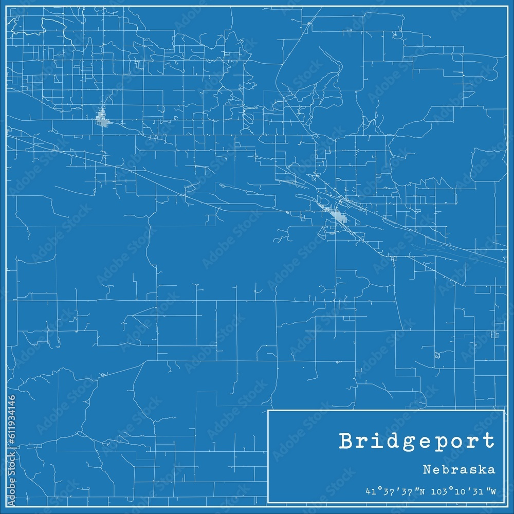 Blueprint US city map of Bridgeport, Nebraska.