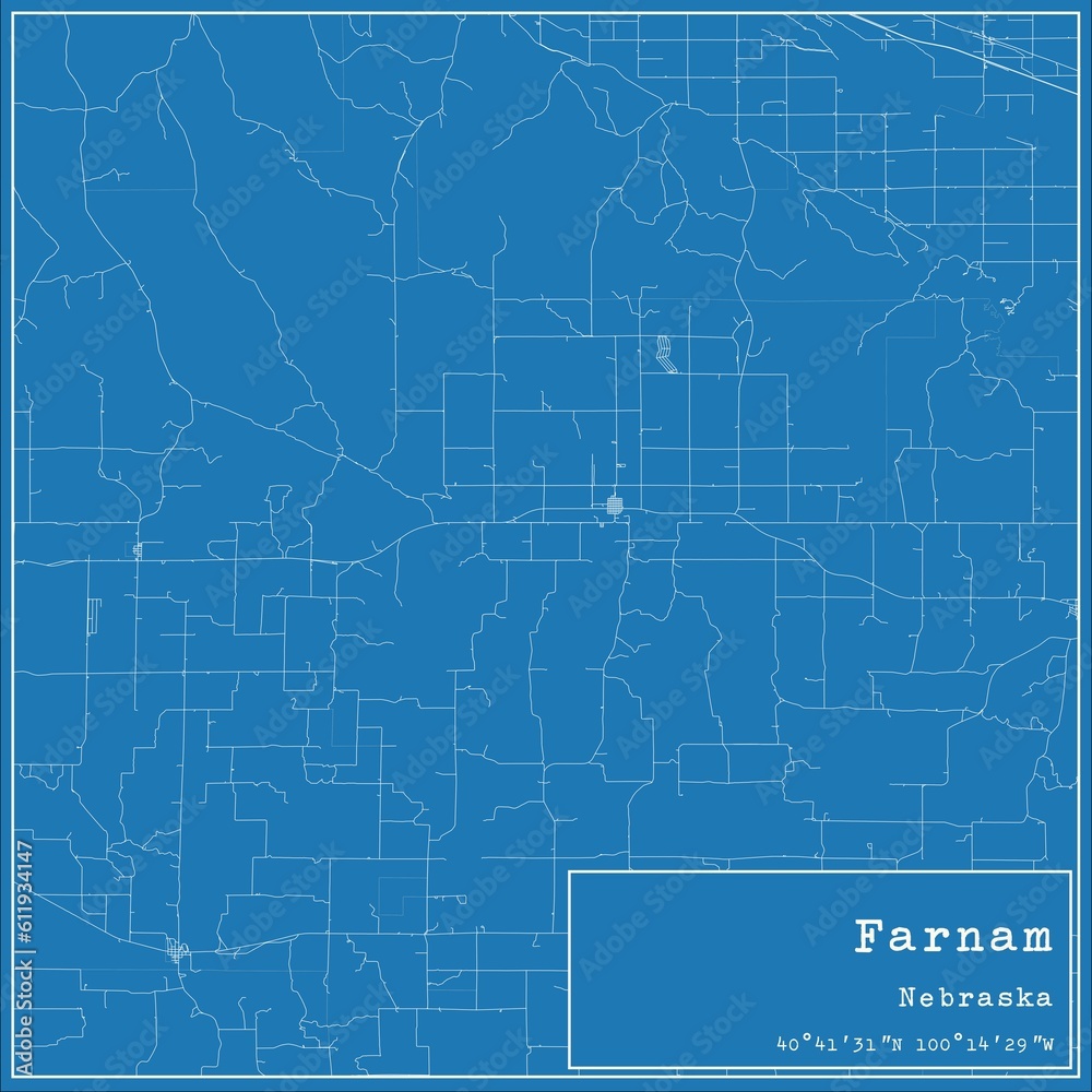 Blueprint US city map of Farnam, Nebraska.