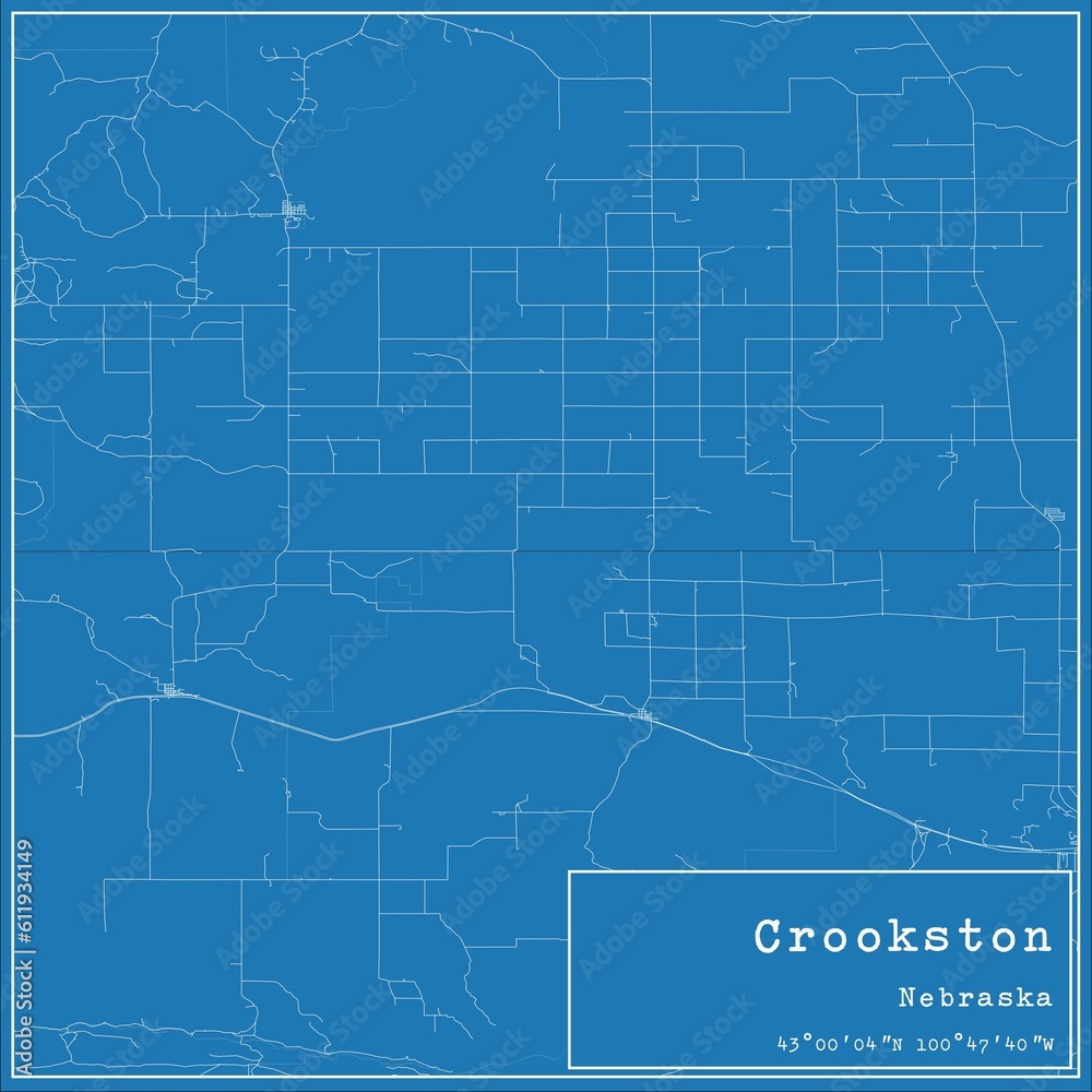 Blueprint US city map of Crookston, Nebraska.