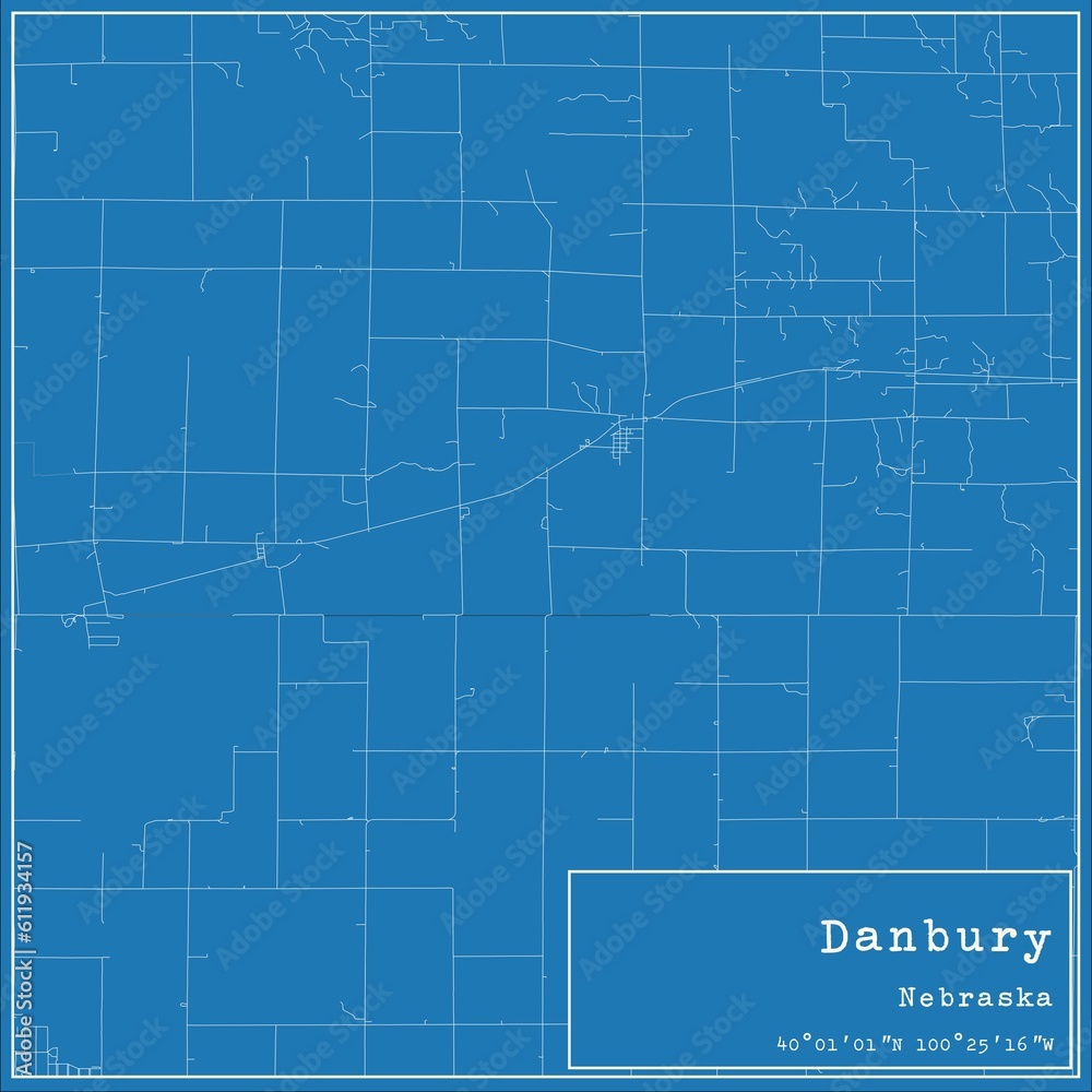 Blueprint US city map of Danbury, Nebraska.