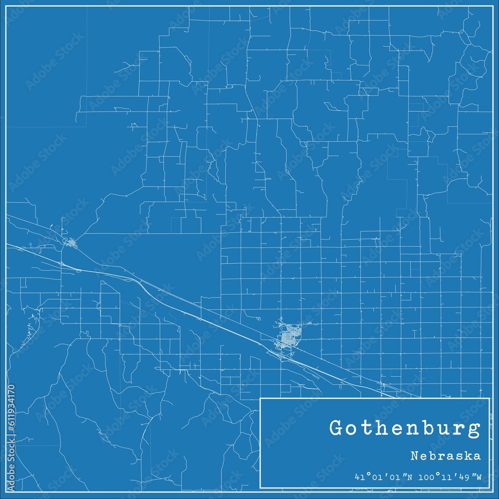 Blueprint US city map of Gothenburg, Nebraska.