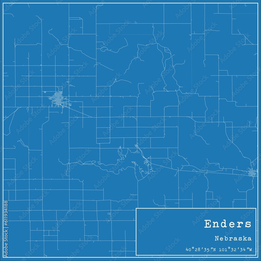 Blueprint US city map of Enders, Nebraska.