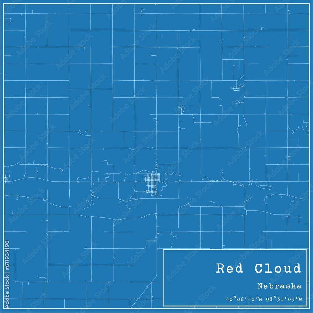 Blueprint US city map of Red Cloud, Nebraska.
