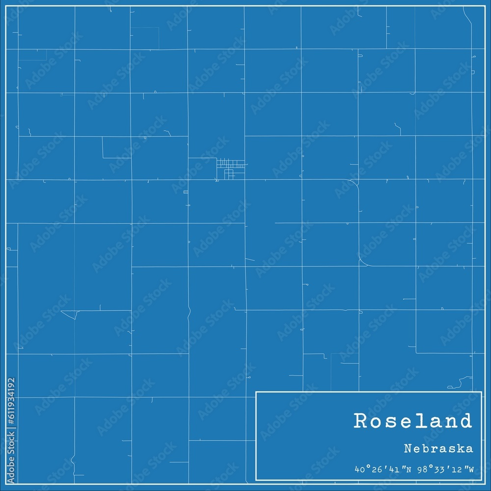 Blueprint US city map of Roseland, Nebraska.