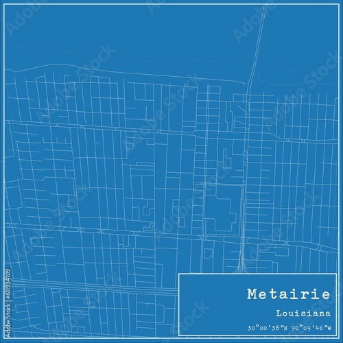 Blueprint US city map of Metairie, Louisiana. photo