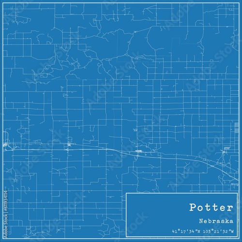Blueprint US city map of Potter, Nebraska.