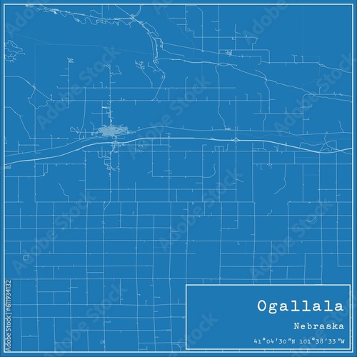 Blueprint US city map of Ogallala, Nebraska. photo