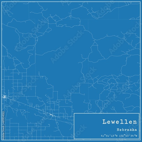 Blueprint US city map of Lewellen, Nebraska.