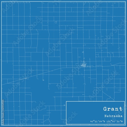 Blueprint US city map of Grant  Nebraska.