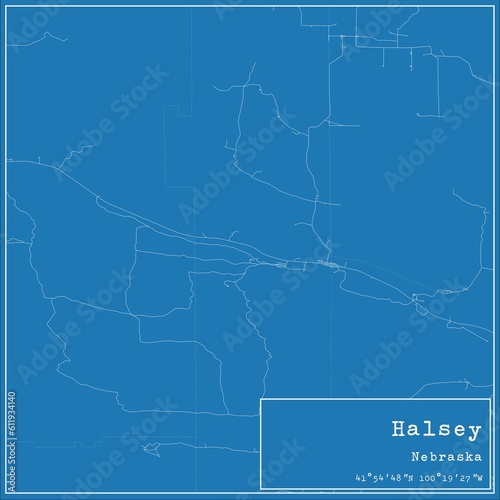 Blueprint US city map of Halsey, Nebraska.