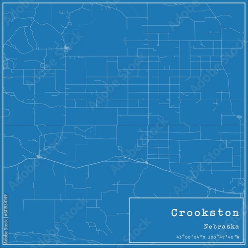 Blueprint US city map of Crookston  Nebraska.