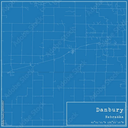 Blueprint US city map of Danbury, Nebraska. photo