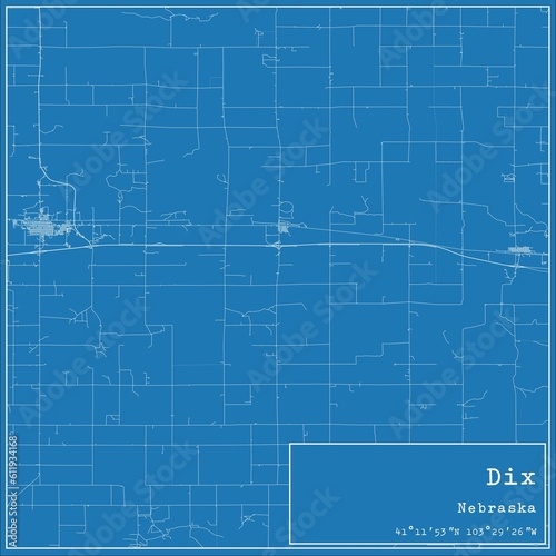 Blueprint US city map of Dix  Nebraska.