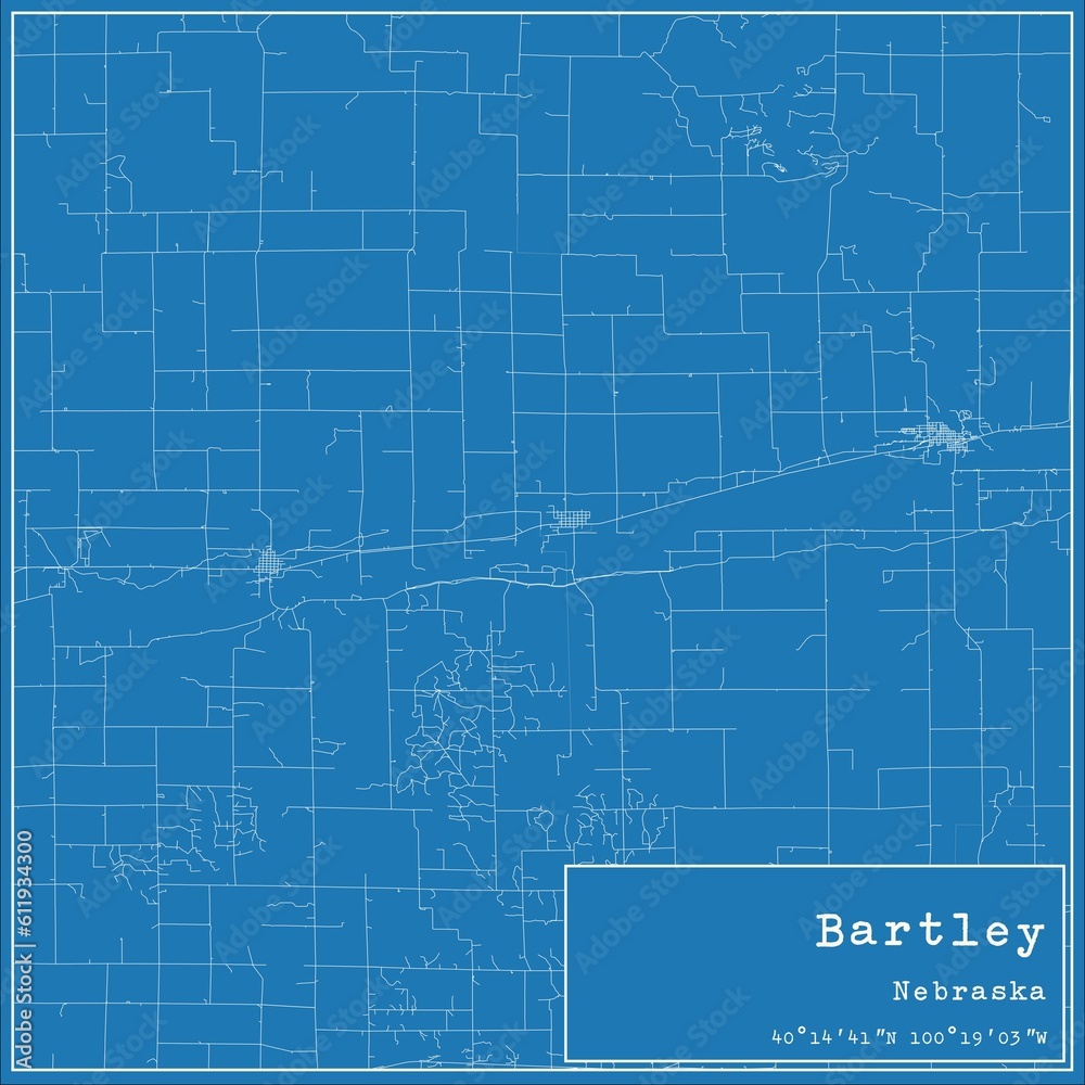 Blueprint US city map of Bartley, Nebraska.