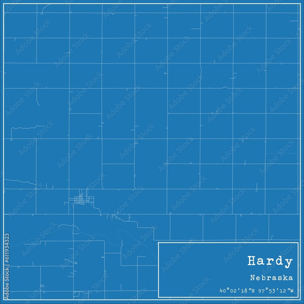 Blueprint US city map of Hardy, Nebraska.