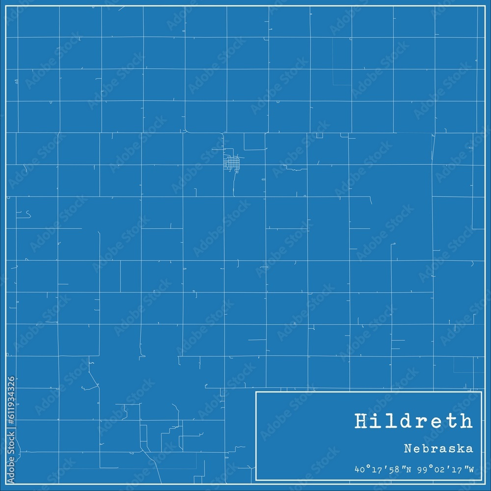Blueprint US city map of Hildreth, Nebraska.
