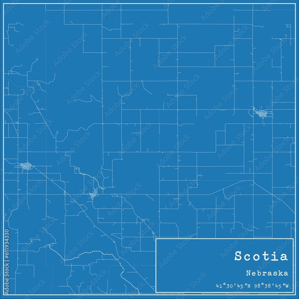 Blueprint US city map of Scotia, Nebraska.