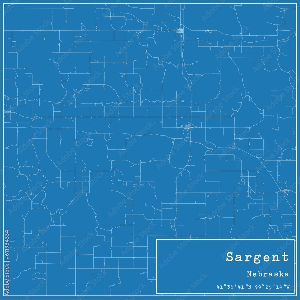 Blueprint US city map of Sargent, Nebraska.