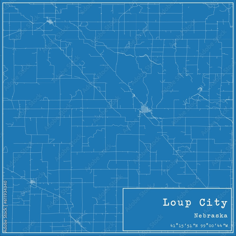 Blueprint US city map of Loup City, Nebraska.