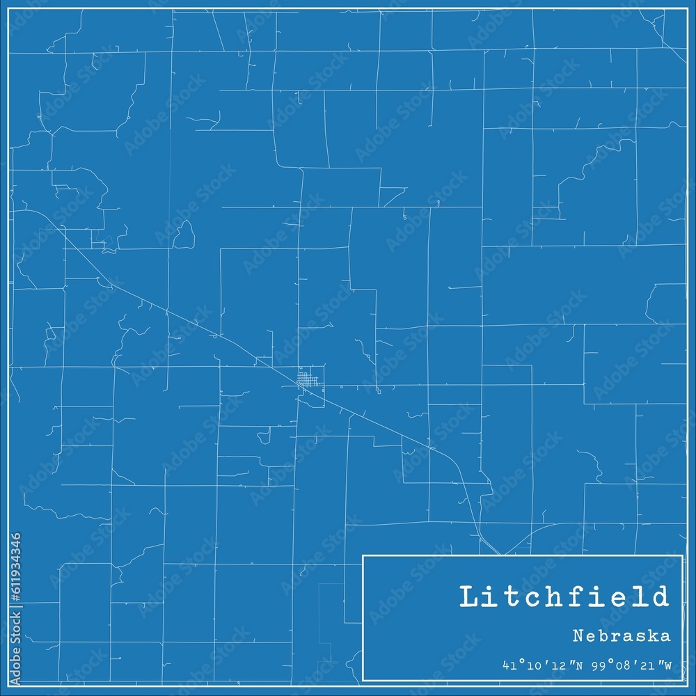 Blueprint US city map of Litchfield, Nebraska.