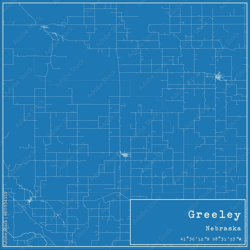 Blueprint US city map of Greeley, Nebraska. Blueprint US city map of Greeley, Nebraska.