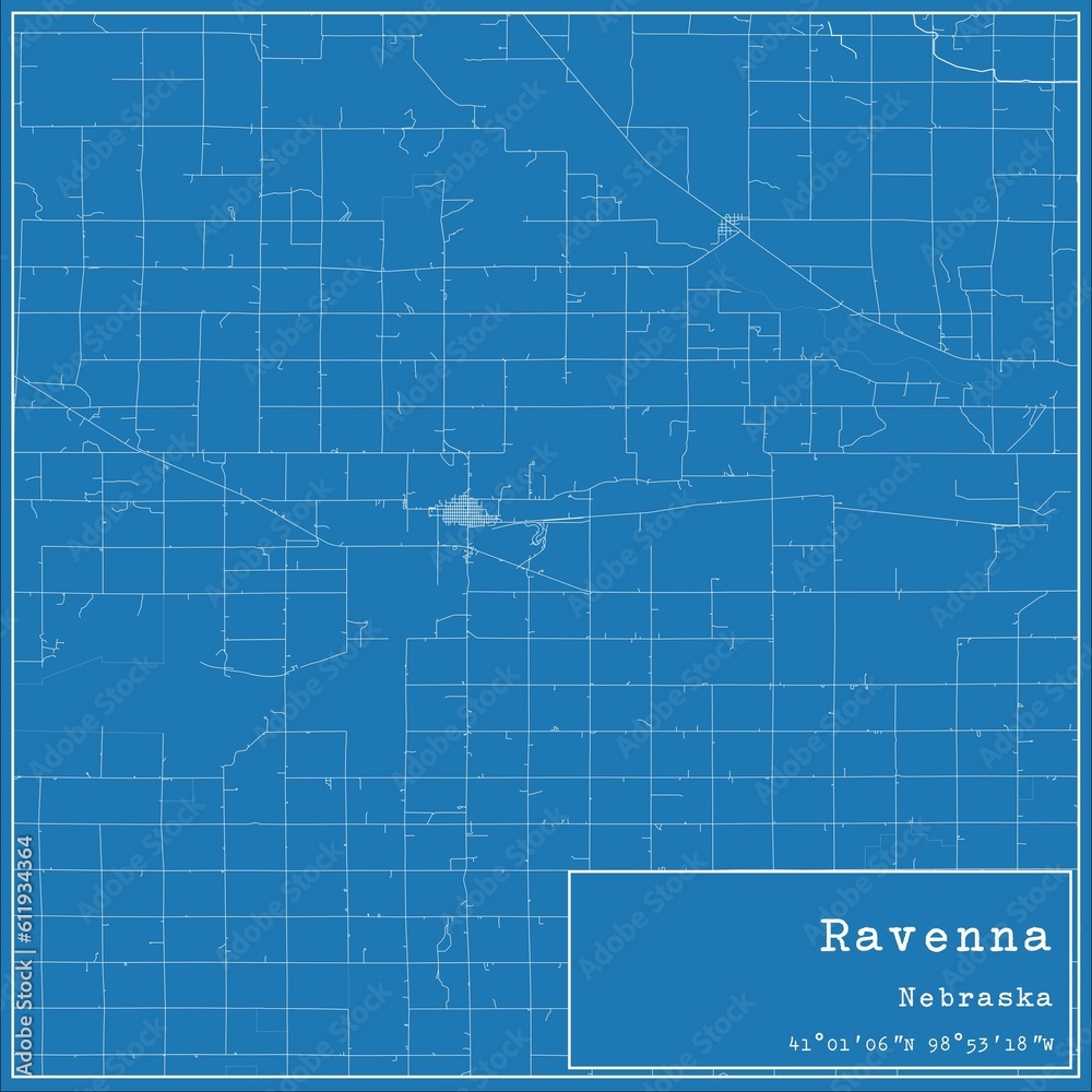 Blueprint US city map of Ravenna, Nebraska.